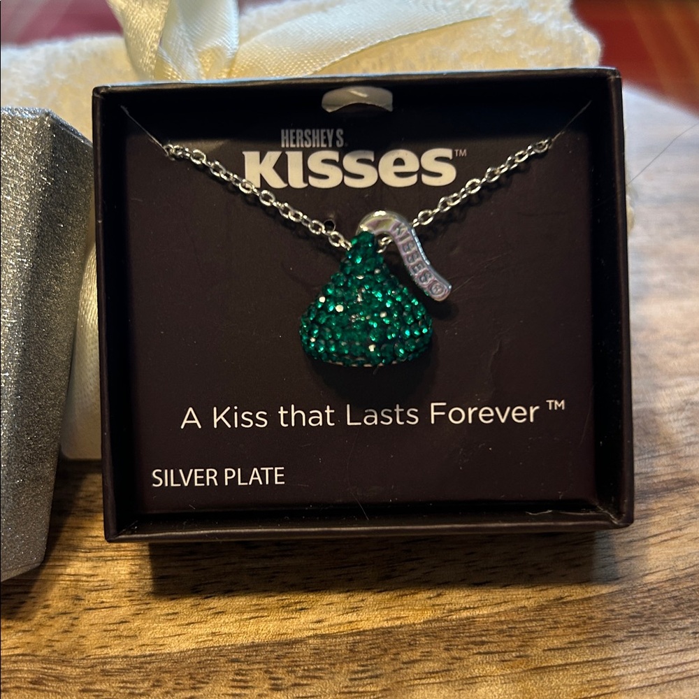 Hershey’s Kisses Vintage Silver Plated Brass Hershey’s Kiss Kelly Green Pendant